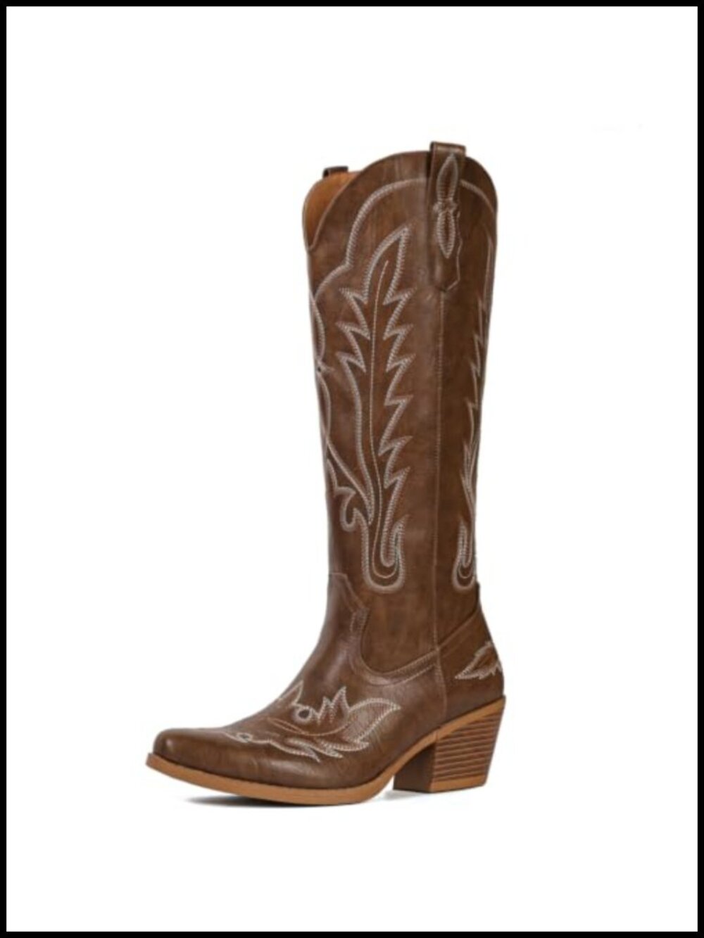 Faux Leather Knee High Cowboy Boots Snip Toe Pull On Western